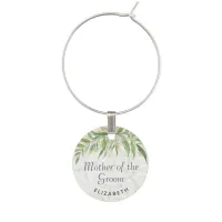 Elegant Marble Greenery Mother of  Groom Wedding  Wine Charm