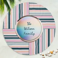 Striped Patterned Retro Chic Personalized Round Beach Towel