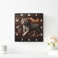 Majestic Bengal Tigers Roaming in Dense Forest Square Wall Clock