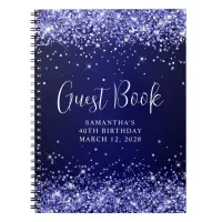 Glittery Navy Blue Ombre 40th Birthday Guest Notebook