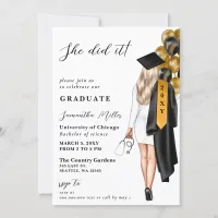 Gold Black Nurse Photo She Did It Graduation Invitation