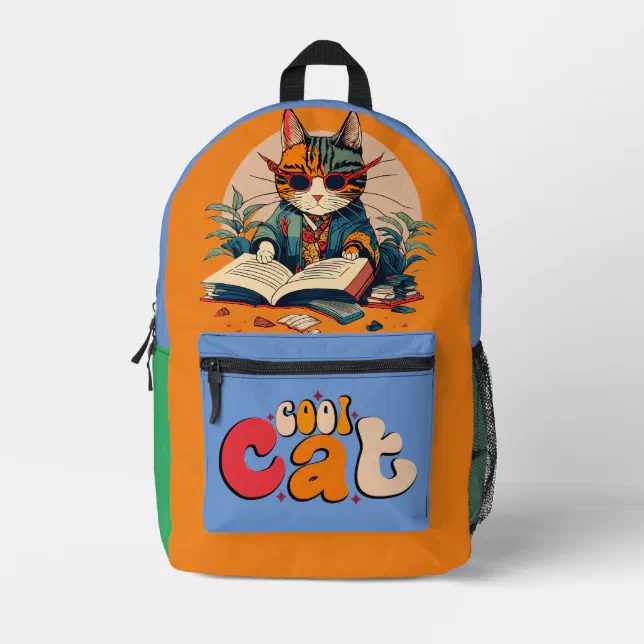 Cute Retro Cool Cat Typography Terracotta Planter Printed Backpack