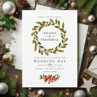 Floral Holly Christmas Wedding Watercolor Invite