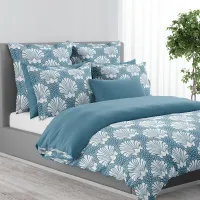 Denim Blue Coastal Seashell Dotted Pearls Beachy Duvet Cover