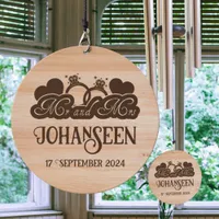 Rustic Wood Mr and Mrs Newlywed Couple Name Date Wind Chime