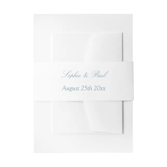 White Dusty Blue Wedding Invitation Belly Band