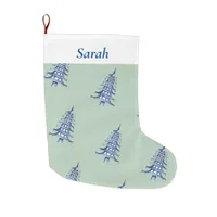 Sage Blue Christmas Pagoda Tree pattern Large Christmas Stocking