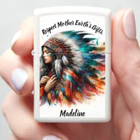 Native Indian woman stands proudly Zippo Lighter