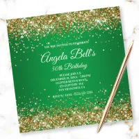 Faux Sparkly Gold Glitter Monogram Green Ombre Invitation