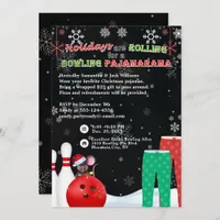 Holiday Christmas Bowling Pajama Pizza Party Black Invitation