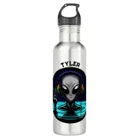 Alien Headphones giving Peace Sign Personalized Stainless Steel Water Bottle