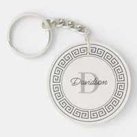 Monogram Name Initial Modern Greek Meander Script  Keychain