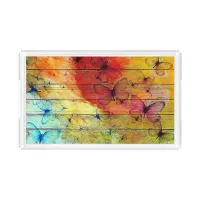 Butterflies on a Colorful Rustic Wood Acrylic Tray