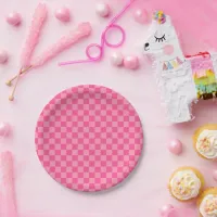 Hot Pink Light Pink Checker Pattern Paper Plates