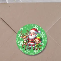 Cute Chibi Santa, Elf and Reindeer Christmas Classic Round Sticker