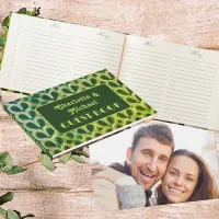 Retro Lime Green 1970s Pattern | Photo Wedding Guest Book