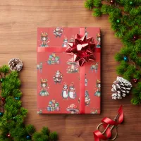 Retro Vinted Penguin Santa Fairy Christmas  Wrapping Paper