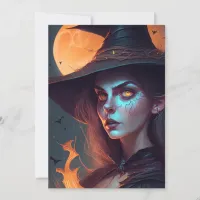 Spooky Witch and Full Moon Halloween Party Invitation