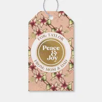 Peace & Joy, Gold Pink White Personalized Gift Tag