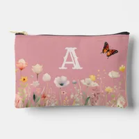 Pretty Colors Watercolor Wildflowers and Monogram Accessory Pouch