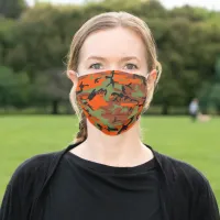 Hunter Orange with Green Camouflage Abstract, ZSSG Adult Cloth Face Mask