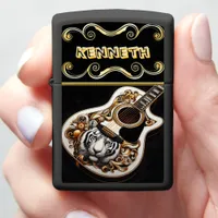 Gold Guitar with Intricate Tiger Design Zippo Lighter