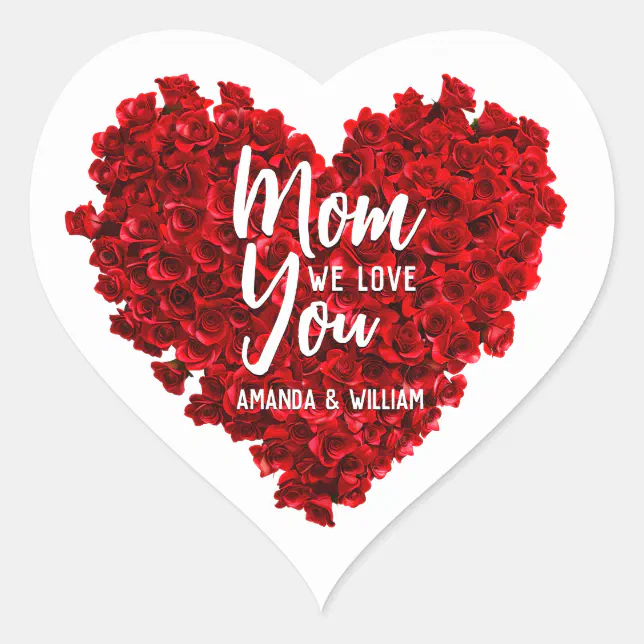 Red Roses Heart Love You Mom Mother's Day Heart Sticker