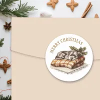 Sweet Puppy Dog Sleeping on Warm Blanket Christmas Classic Round Sticker