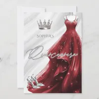 Silver Burgundy Red Sparkle Dress Quincea&#241;era  Invitation