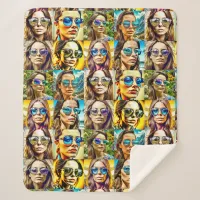 Cool Chicks in Sunglasses AI Art Sherpa Blanket