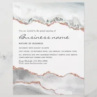 White and Rose Gold Agate Grand Opening Invitation Flyer