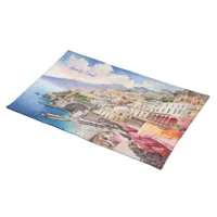 Amalfi Coast Italy Watercolor Sketch  | Cloth Placemat