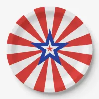 American Star on Radiating Red and White Stripes Paper Plates