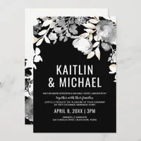 Floral Evening Wedding Invitation (Black & Gold)