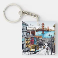 San Francisco, California Comic Book Style Art Keychain