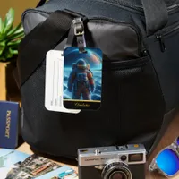 Astronaut in a space suit earth behind him luggage tag