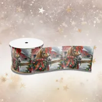 Pretty Brown Horse in Red Bow Christmas Satin Ribbon