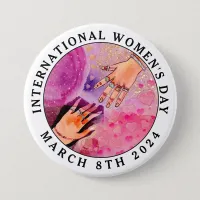 International Women's Day 8th March 2024 Pink Art Button