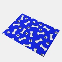 Dog Bones and Paw Prints Blue and White Pattern Doormat