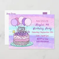 Pink and Purple Girl's Birthday    Postcard