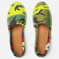 Yellow & Green Camouflage Abstract Pattern Espadrilles