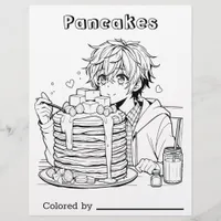 Color Me Page for Kids | Anime Boy Eating Pancakes