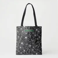 Dark Floral Black White Pattern Green Name Tote Bag