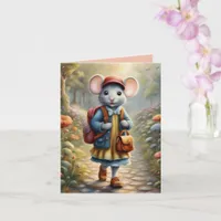 Cute mouse girl on her way to school, custom card