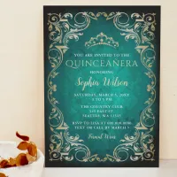 Vintage Emerald Gold Princess Tiara Quincea&#241;era  Invitation