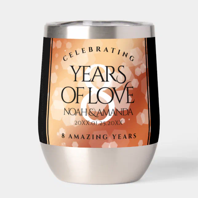 Elegant 8th Bronze Wedding Anniversary Thermal Wine Tumbler