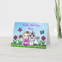 Personalized Fairy and Unicorn  Happy Birthday Card