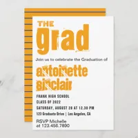 Orange and Blue Grunge Typography Graduation Party Invitation