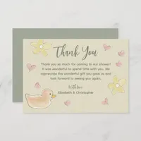 Baby Shower Duck Hearts Flowers Cute Girl Thank You Card