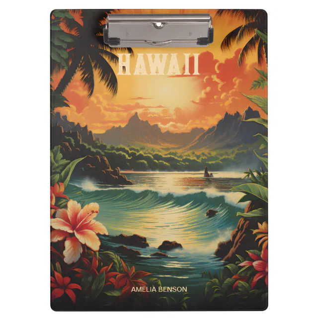 Vintage Hawaii Tropical Beach Travel Clipboard